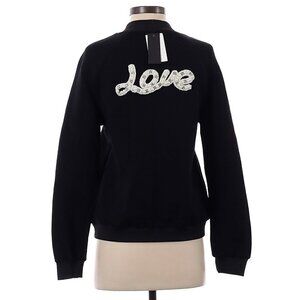 NWT Lea & Viola Black Soft Oversized Faux Pearl Embellished Bomber Jacket